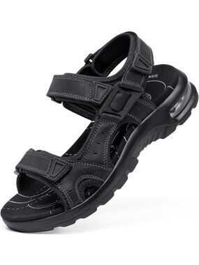 Men's All Black Athletic Sandals Adjustable Strap Non Slip Casual Walking Shoes